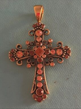 Lia Sophia Ornate AB Rhinestone Cross Pendant